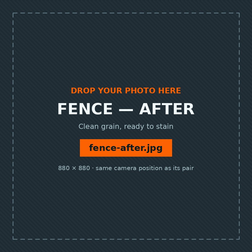 The same fence after low-pressure cleaning, clean grain and even color restored