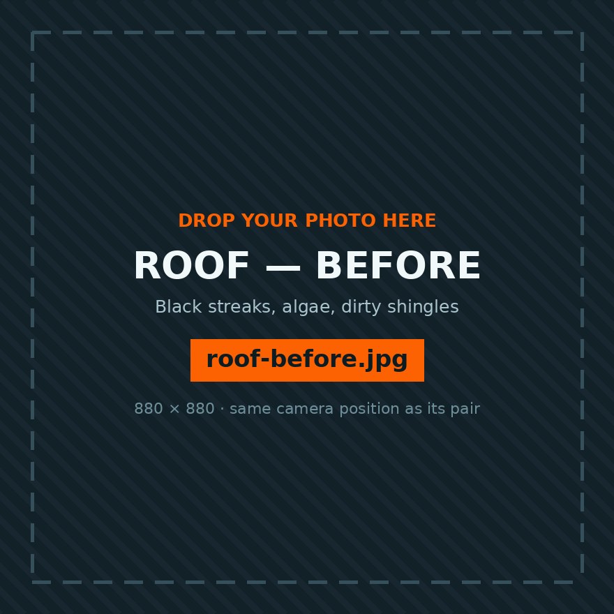 Asphalt shingle roof with heavy black algae streaking before cleaning